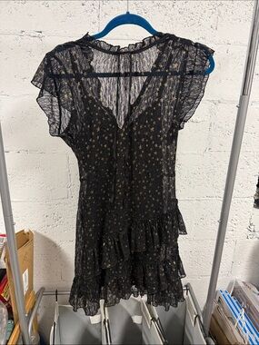 Lost & Wander - Sheer Black Star-Print Ruffle Mini Dress - Size Small